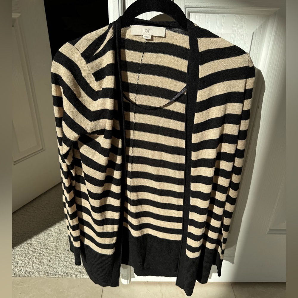 LOFT- XS Striped Black and Tan Women's Cardigan